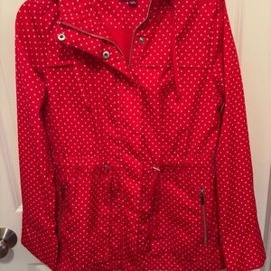 Merona Red Polka Dot Polyester Jacket front zipper& snaps, Junior size M/M